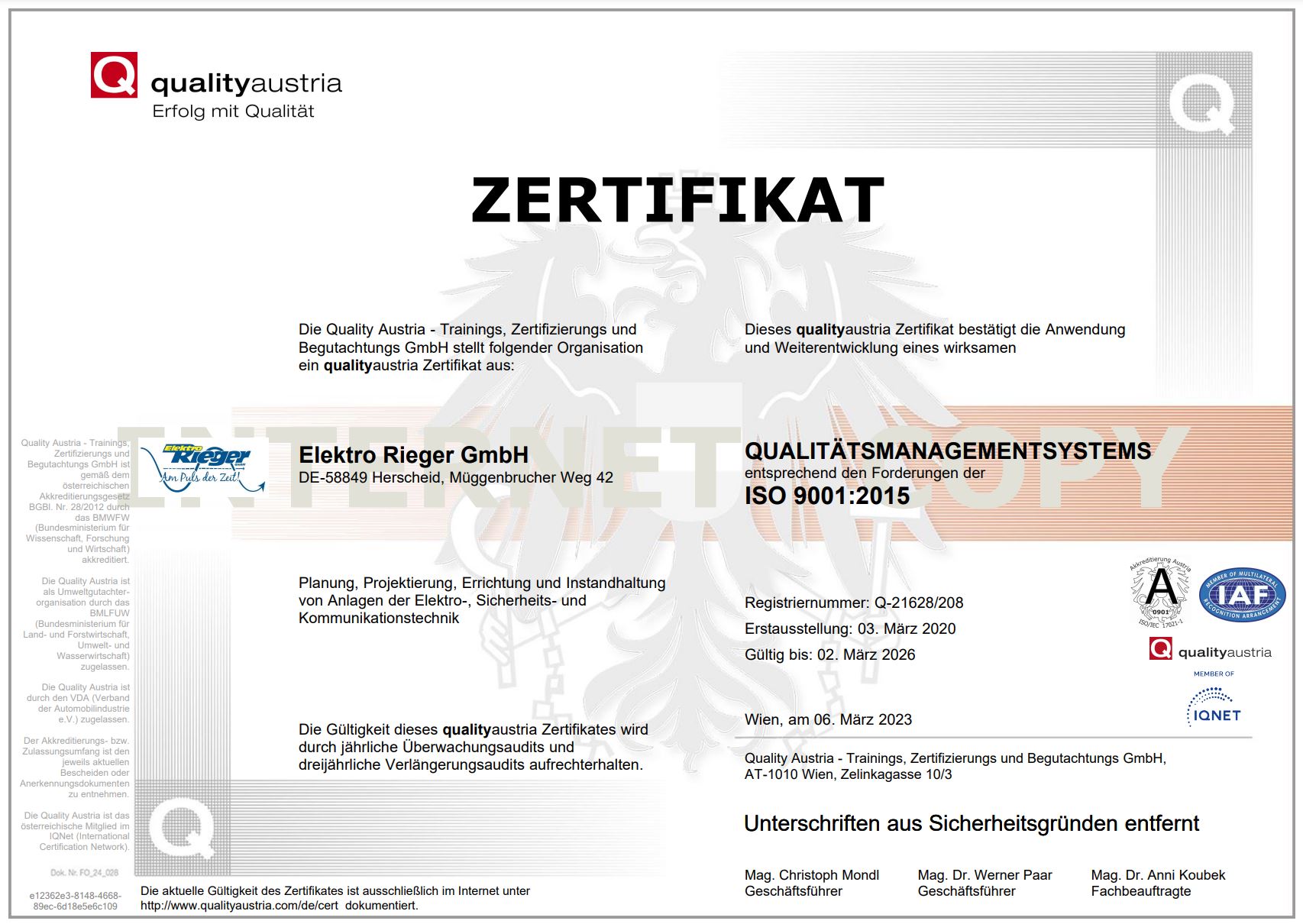 Elektro Rieger Zertifikat Deutsch  Zertifikat für Elektro Rieger: Deutsch Zertifizierung