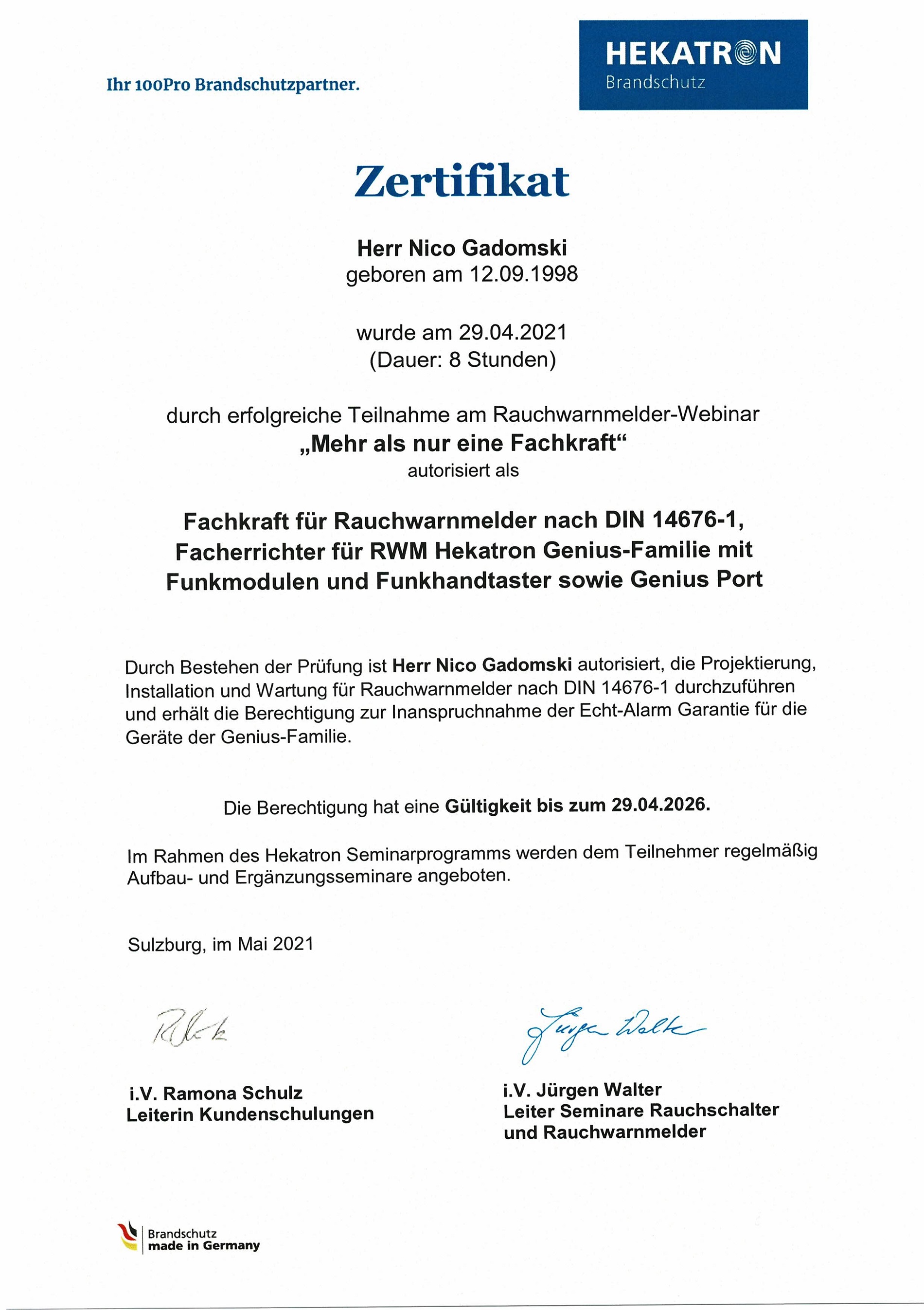 Brandschutzexperte Elektro Rieger Hekatron  Elektro Rieger: Zertifizierter Brandschutzexperte (Hekatron Zertifikat)